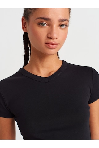 Dilvin 31673 V Yaka T-shirt-siyah Siyah