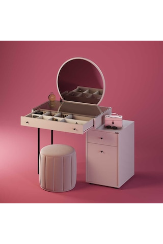 Dior Aynalı Makyaj Masası - Vizon 108x134x47 Cm