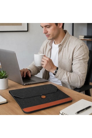 15.6 İnç Düğmeli Keçe Laptop Ve Evrak Çantası, Notebook Bilgisayar Ve Dosya Taşıma Çantası 5705 Diğer