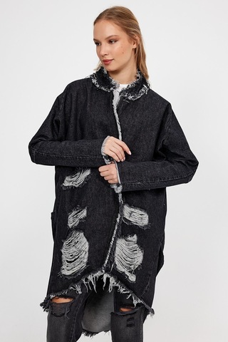 Özel Koleksiyon Yırtık Detaylı Uzun Denim Ceket 4610 001