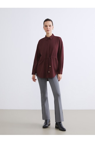 Lcwaıkıkı Classic Bordo Beli Bağlamalı Kadın Gömlek Tunik