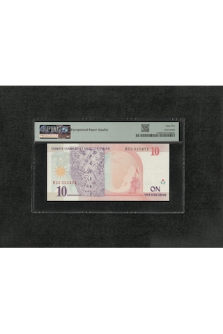 10 Yeni Türk Lirası Pmg 65 Epq Gem Unc Çil 10 Lira P 218 2005 S/n B52 8. Ems 1. Tertip