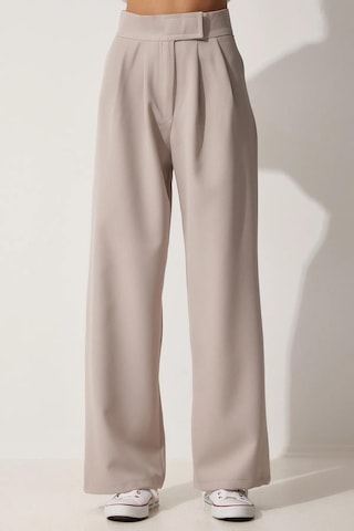 Trend Alisse Beli Cırtlı Pileli Bol Paça Palazzo Kadın Pantolon Bej
