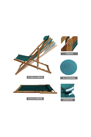 Ahşap Katlanabilir Taşınır Şezlong. Plaj, Bahçe, Teras, Balkon Şezlongu. 3 Lü Set Gri Çok Renkli