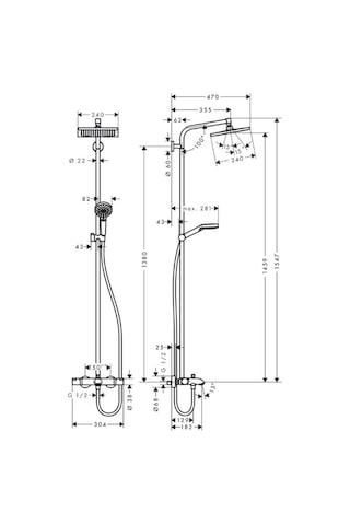 Hansgrohe Crometta E Duş Kolonu 240 1 Jet, Banyo Termostatı İle Krom Krom