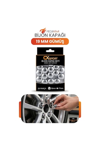 Bijon Kapağı 19 Mm Gümüş 20 Parça Set Jant Bijon Koruyucu Kapak Universal