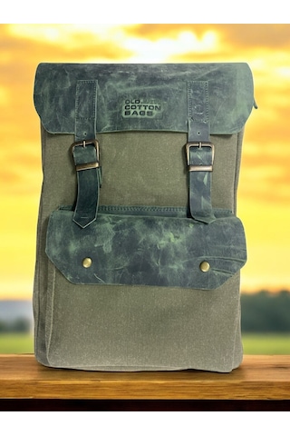 Vintage Kanvas Deri Su Geçirmez Unisex Laptop Bölmeli Okul Seyahat Kamp Sırt Çantası 31 Cm X 44 Cm Haki