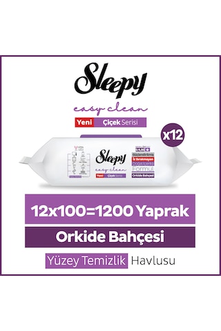 Sleepy Easy Clean Orkide Bahçesi Yüzey Temizlik Havlusu Mendili 12x100 (1200 Yaprak)