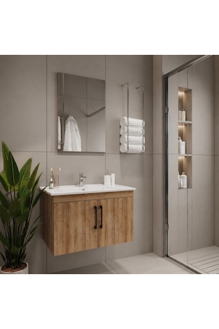 Creavit D20 Banyo Dolabı Seti Çekmeceli 65 Cm Everest Kahverengi
