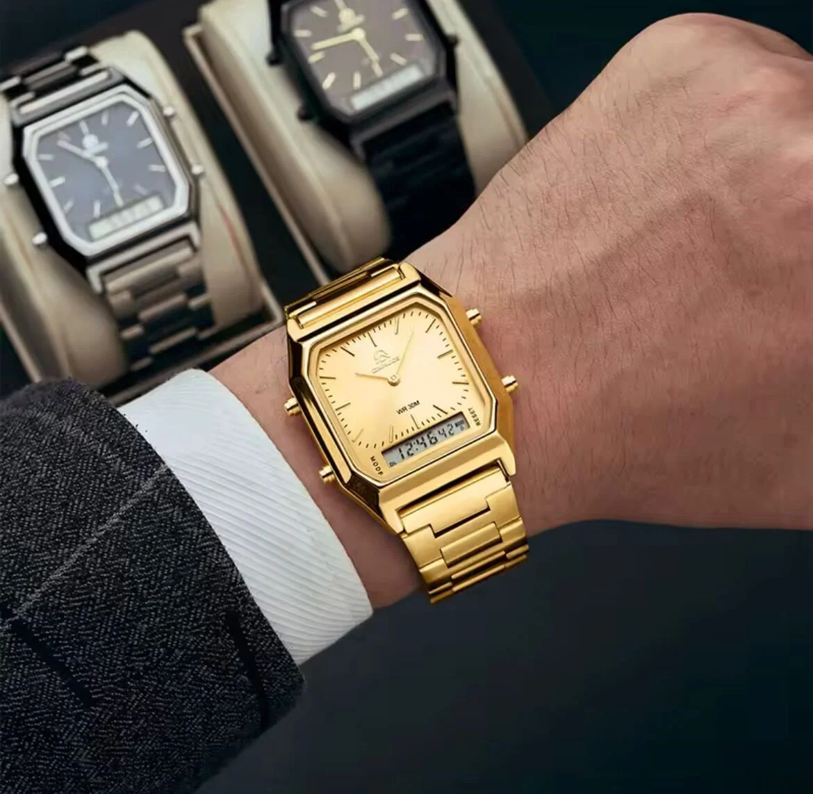 Caınuos Dijital Analog Erkek Kol Saati Sarı Sarı