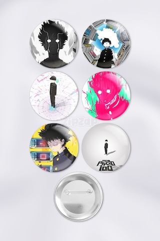 Mob Psycho 100 Çanta Süsü Rozet İğneli Buton Rozet Seti 6 Adet Çok Renkli