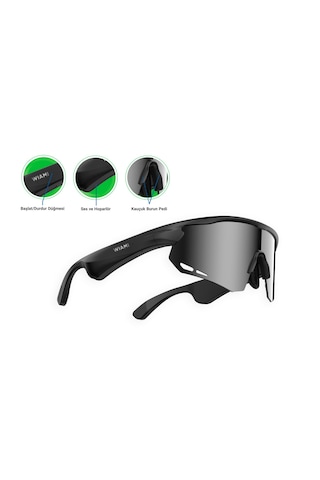 Wiami Akıllı Sporcu Güneş Gözlüğü Bluetooth, Hoparlörlü Ve Dayanıklı Tasarım Siyah