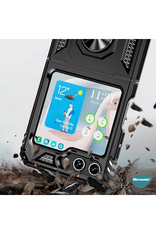 Microsonic Samsung Galaxy Uyumlu Z Flip 7 Fe Kılıf Military Ring Holder Kırmızı -