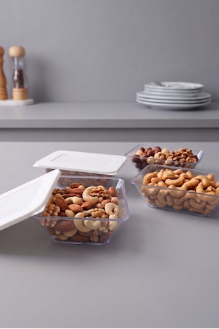 4'lü Mini Prizma Saklama Kabı Erzak Kabı Dolapiçi Organizer 4x300 Ml Çok Renkli