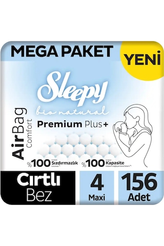 Sleepy Bio Natural Premium Plus Airbag Comfort Mega Paket Bebek Bezi 4 Numara Maxi 156 Adet