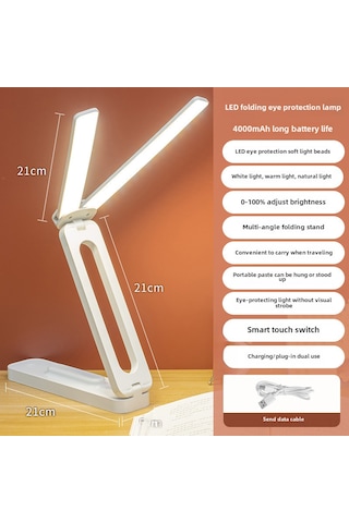 Yunboo Göz Koruyucu Çift Işıklı Çalışma Lambası - Çok Fonksiyonlu, Katlanabilir, Şarj Edilebilir 4000mah - Ev, Dormitorya Ve Ofis İçin Beyaz Diğer