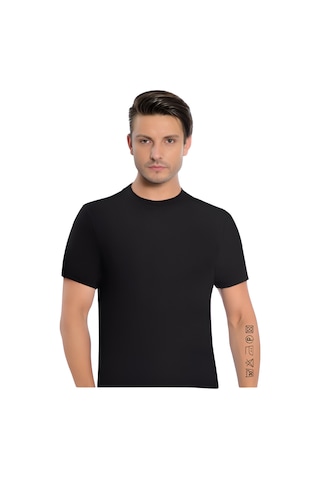 Erkek Modal Sıfır Yaka Kısa Kol T-shirt 3'lü Paket 3042 Siyah
