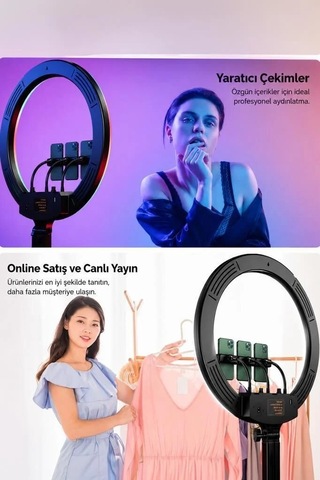 Özel Seri Işıklı Selfie Çubuğu 2.1m 14 Inc Mj36 Beyaz Canlı Yayın Makyaj Lambası Hobi Işığı