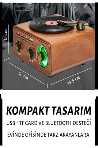 Nostaljik Tasarım Plak Çalar Görünümlü Radyolu Bluetooth Hop