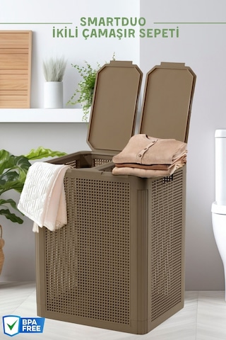 Smartduo İki Bölmeli Çamaşır Sepeti 84lt. Kahverengi