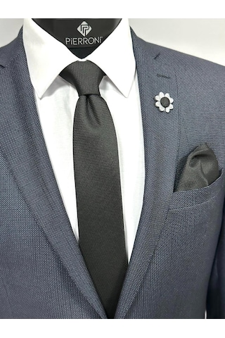Pierroni Siyah Kravat Mendill Yaka Çiçeği Kombin Set Siyah