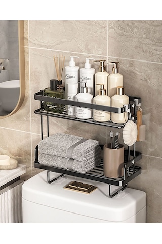Tuvalet Üst Raf İki Katmanlı Siyah Depolama Siyah