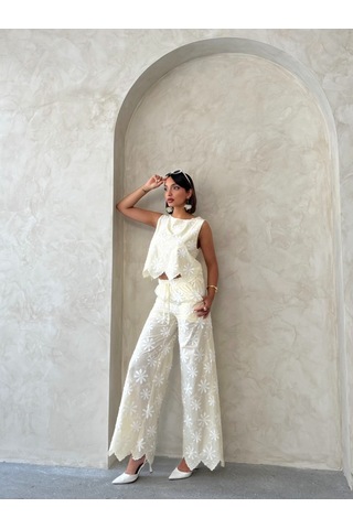 Verymoda D 2913 Nakışlı Pantolon D2913 Sarı