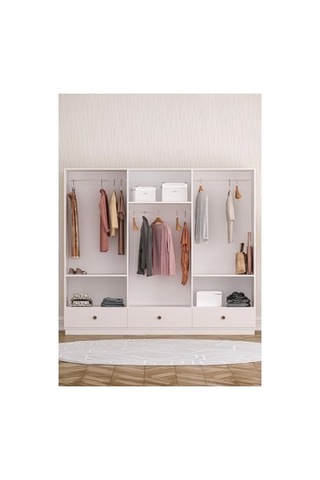 6 Kapaklı Modern Gardırop, Beyaz Suntalam Malzeme Ahşap - Siyah