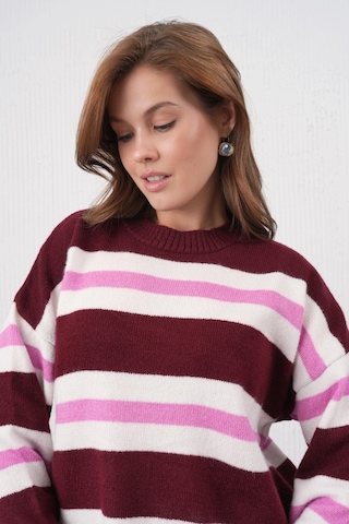 Park Karon Kadın Kemik Bisiklet Yaka Çizgili Oversize Triko Kazak 8655sw Bordo