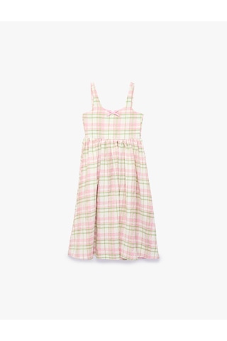 Koton Kare Yaka A Kesim Ekoseli Askılı Elbise Pembe Ekose 6skg80186aw