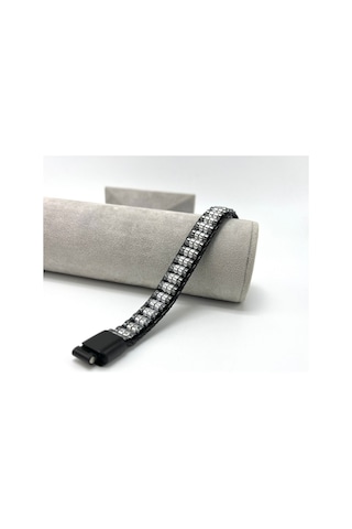 Sertifikalı Hematit Doğal Taş Tasarım Erkek Bileklik Siyah