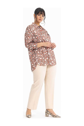 Galaxi Kadın Büyük Beden Desenli Manşetli Gömlek 3051000 Vizon