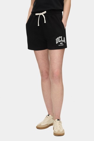 Ucla Lotte Siyah Baskılı Pamuklu Standard Fit Kadın Örme Şort