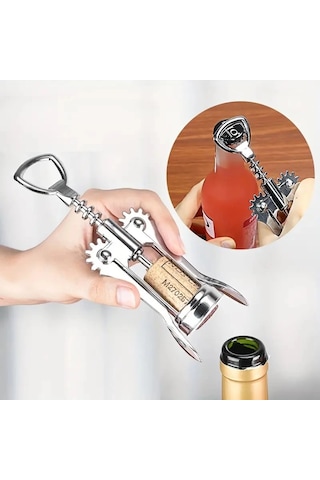 Professional Krom Tirbuşon Metal Tirbüşon Şarap Şişe Açacağı Türbişon Tirbişon Metalik Gri