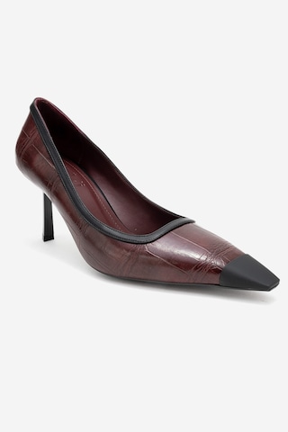 Luvishoes Rona Bordo Baskı Mat Burunlu Kadın Topuklu Ayakkabı Bordo