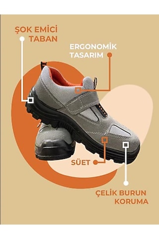 Adesan Çelik Burunlu Süet İş Güvenlik Ayakkabısı Gri Gri