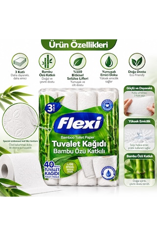 Flexı Bamboo 40 Rulo 3 Katlı Bambu Özlü Tuvalet Kağıdı