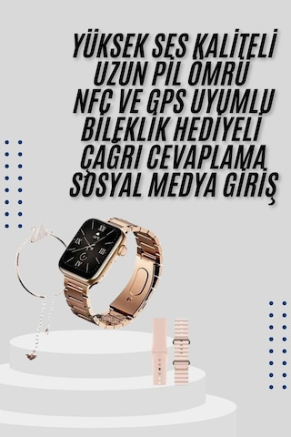 Akıllı Saat 3 Kordonlu Ve Aksesuarlı Bayanlar Için Şık Rose Renk - Lisinya