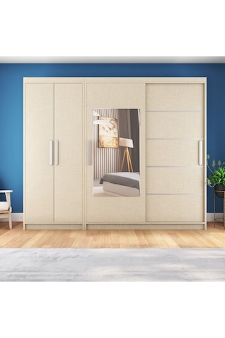Sürgülü Gardırop Kısmı Kapaklı Sürgülü Gardırop 270cm /210 Cm Koton Vizon