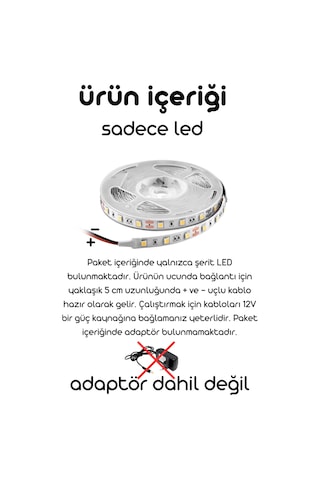 Lumidrive 1m Kırmızı Led Şerit 12v, 60 Çipli, 2835 Smd, Yapışkanlı, Kesilebilir, Kablo Uçlu