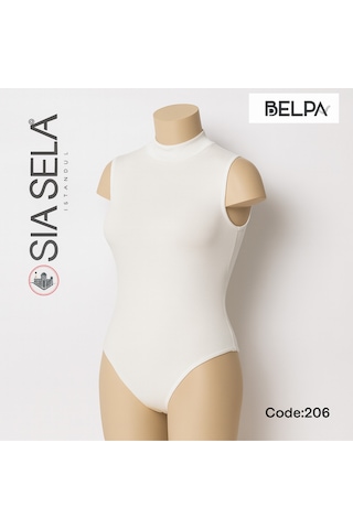 Belpa Sıla Sella Kadın Beyaz Yarım Balıkçı Yaka Kolsuz Body Beyaz