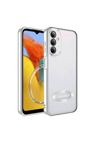 Galaxy M14 Kılıf Kamera Korumalı Logo Gösteren Zore Omega Kapak Gümüş