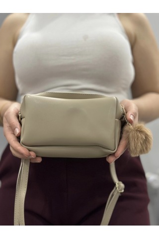 Biçomi Ponpon Vizon Cilt Çanta Vizon