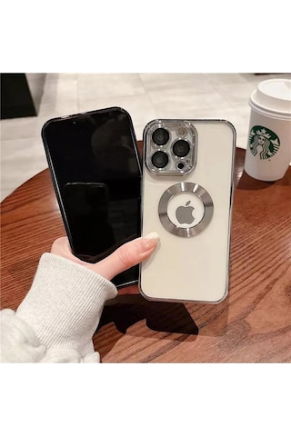 İphone 14 Promax Uyumlu Extra Kamera Korumalı Kamerası Cam Lensli Lazer Lüx Kılıf Kapak Tam Koruma Gümüş