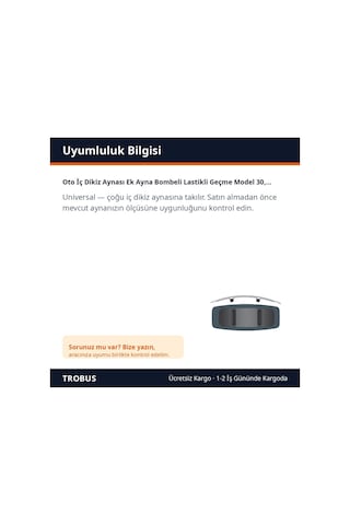Trobus Oto İç Dikiz Aynası Ek Ayna Bombeli Lastikli Geçme Model 30,5x9,5 Cm