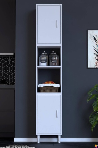 Bade 45 Cm 2 Kapaklı Açık Raflı Çok Amaçlı Mutfak Kiler Dolabı Banyo Dolabı Boy Dolabı 45x213x32 Cm Beyaz