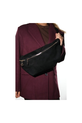 Venta Siyah Süet Kadın Büyük Bel Çantası Siyah