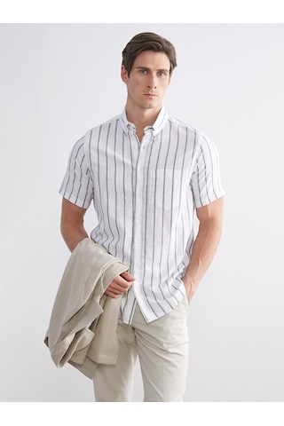 Lcwaıkıkı Classic Haki Regular Fit Çizgili Erkek Gömlek