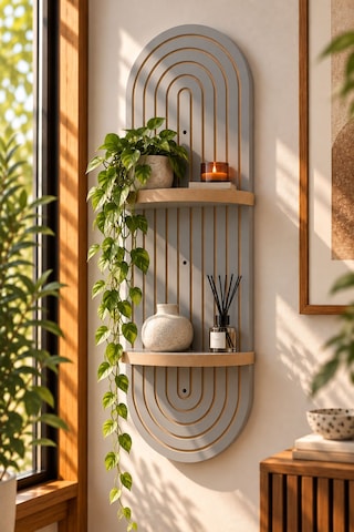 Luna Ahşap 2 Katlı Modern Duvar Rafı 85x30 Açık gri