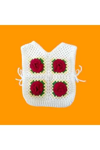 El İşi Yandan Bağcıklı Çocuk Süveter Krem